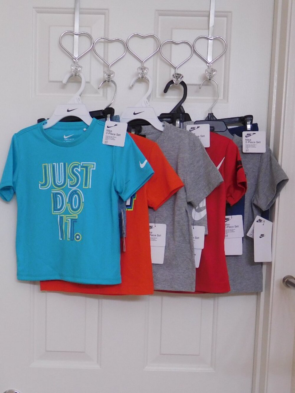NWT 5 Nike Outfits 2pc Shirt & Shorts Sets Reds Grays Blue Bundle sz 3t